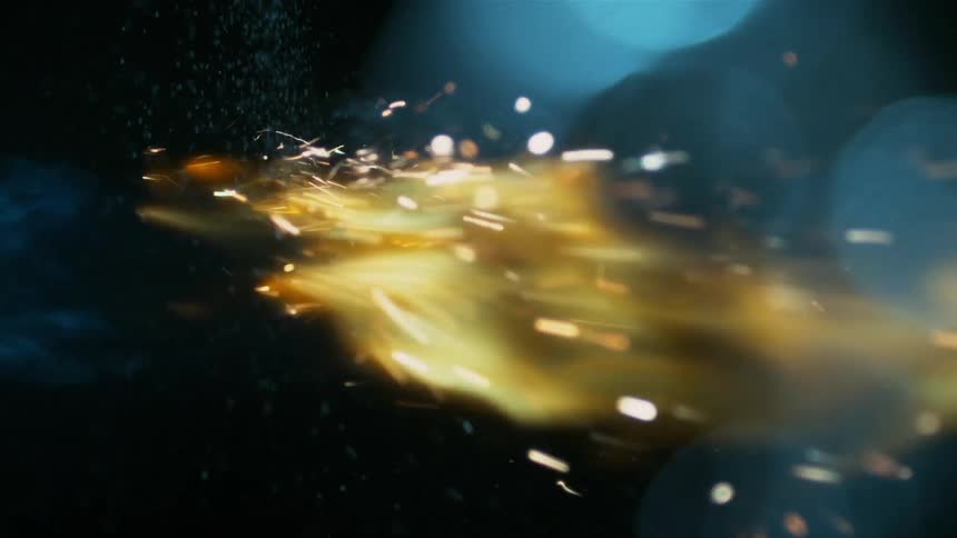 The fire rages giving off sparks