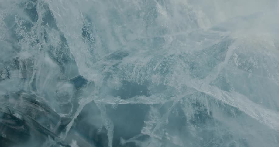 Crystalline ice is crossed by numerous cracks and fractures