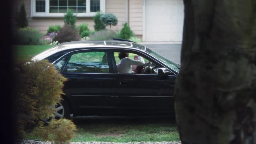 A little girl approaching to greet a man and his exits his vehicle