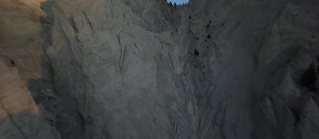 Close up aerial view inside a canyon