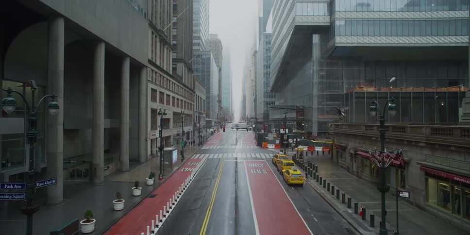 View of mostly deserted downtown city street