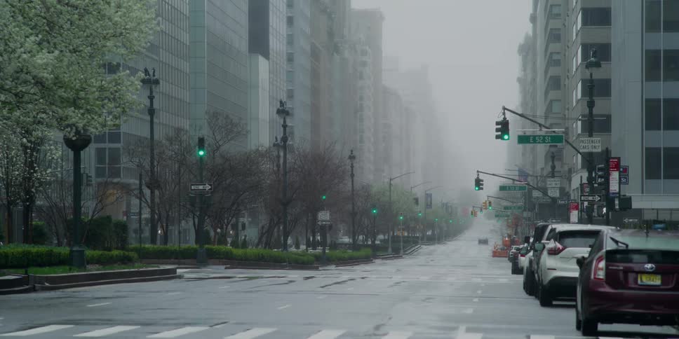 A static shot of a city block