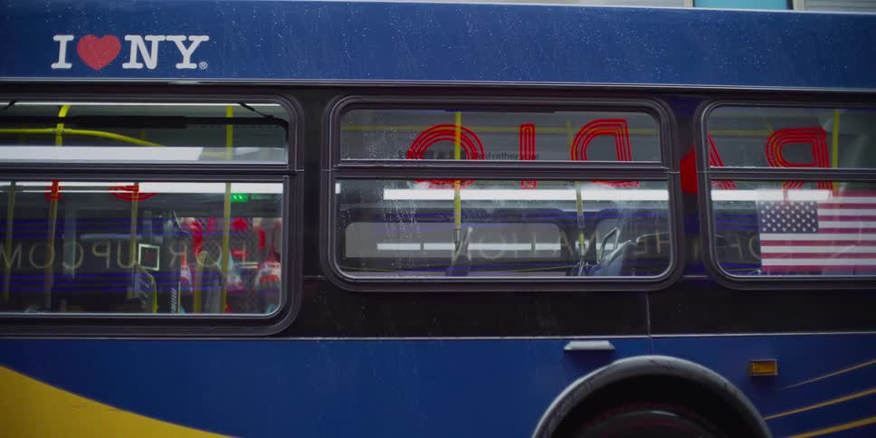 A bus sits still and empty