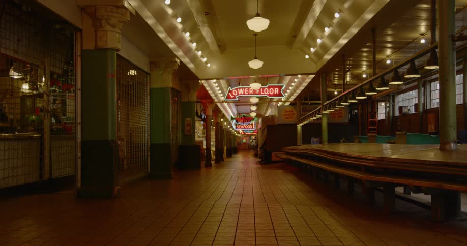Closed stores on seafood market
