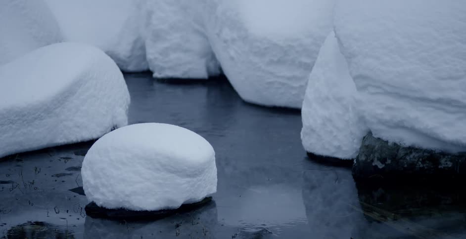 A creek covered in deep snow