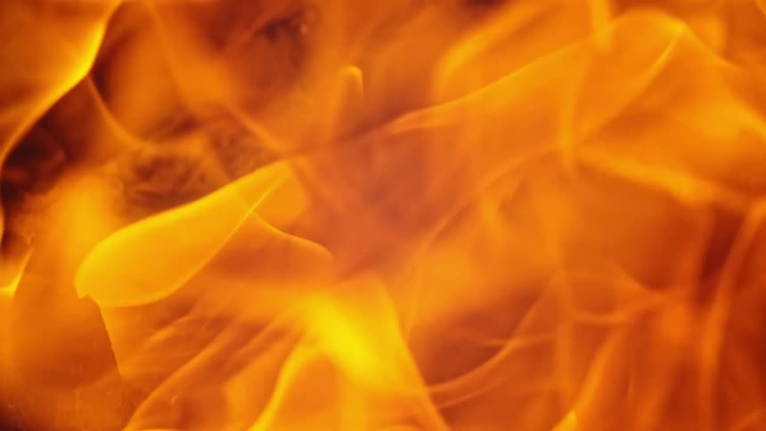 A fire burns brightly