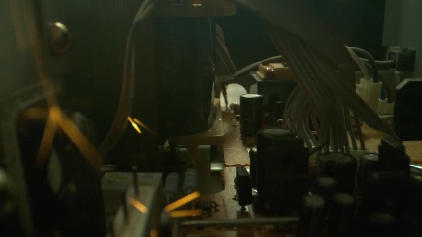 Sparks fly on electrical pieces