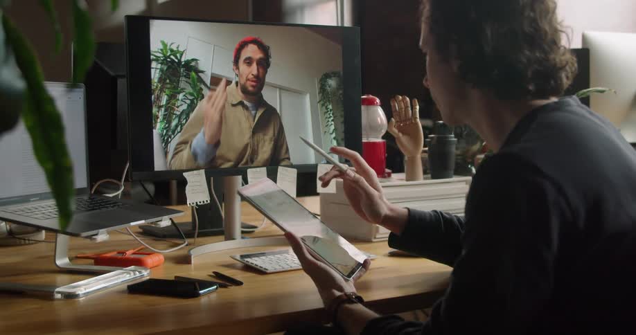Two men video chat online
