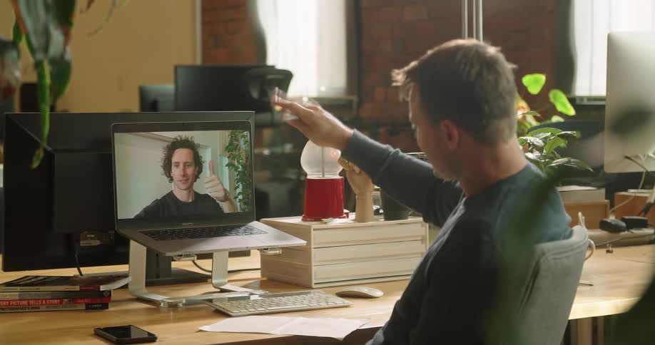 Two men video chat