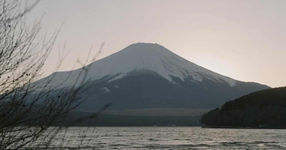 A lake with a mountain in the background