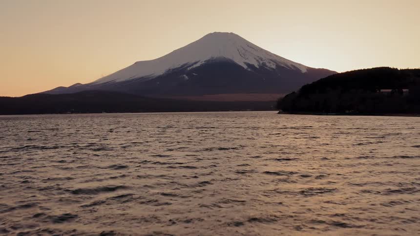 The lake in front of a mountain