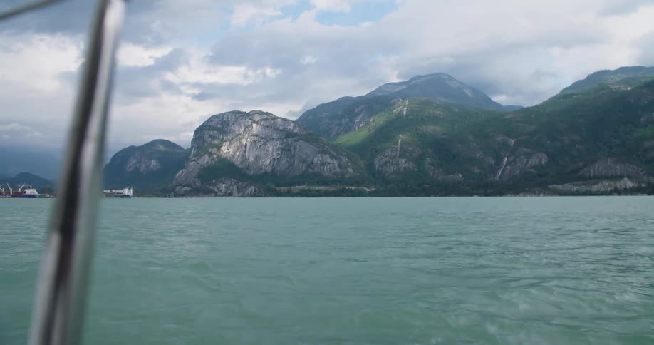 View of the water and mountains from a boat