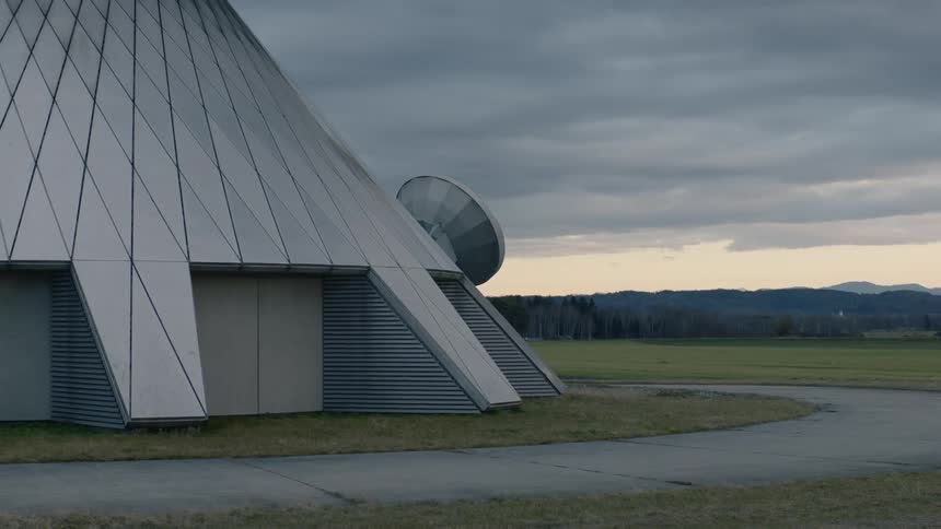 A circular path around an observatory and space satellite dish
