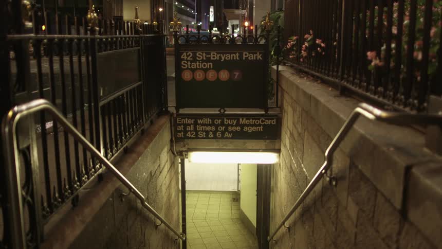 View of subway entrance at night