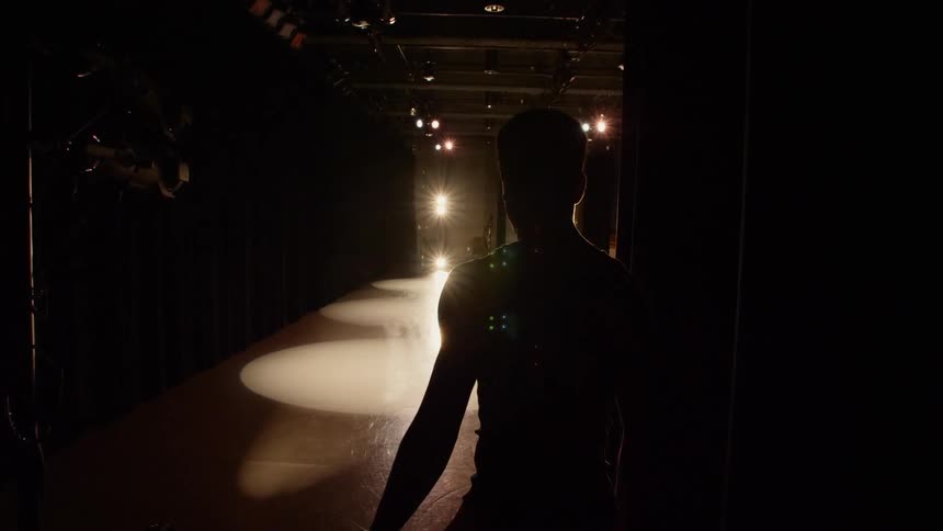 Male ballerina stands to enter the stage