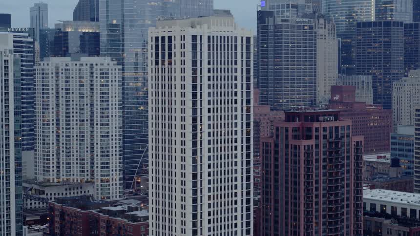 Skyscrapers in downtown Chicago tilted