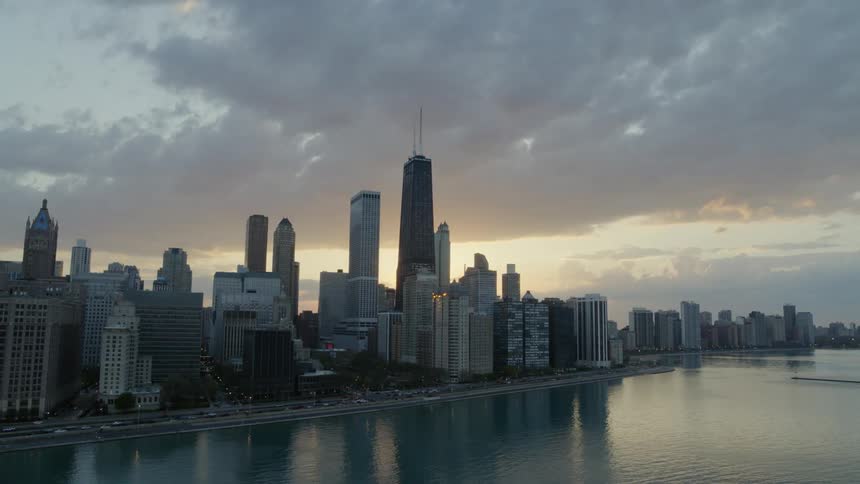 Sunset near the lake downtown Chicago