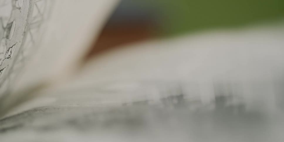 Book pages are flipped through outdoors
