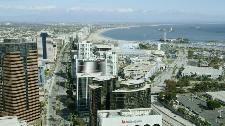 Aerial view of empty streets in a coastal city during Covid-19