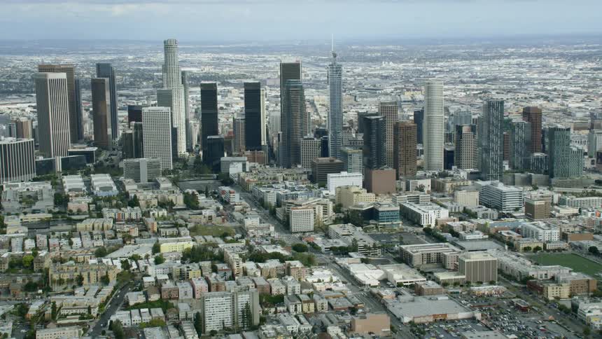 Aerial view of a city on lockdown with empty streets during coronavirus