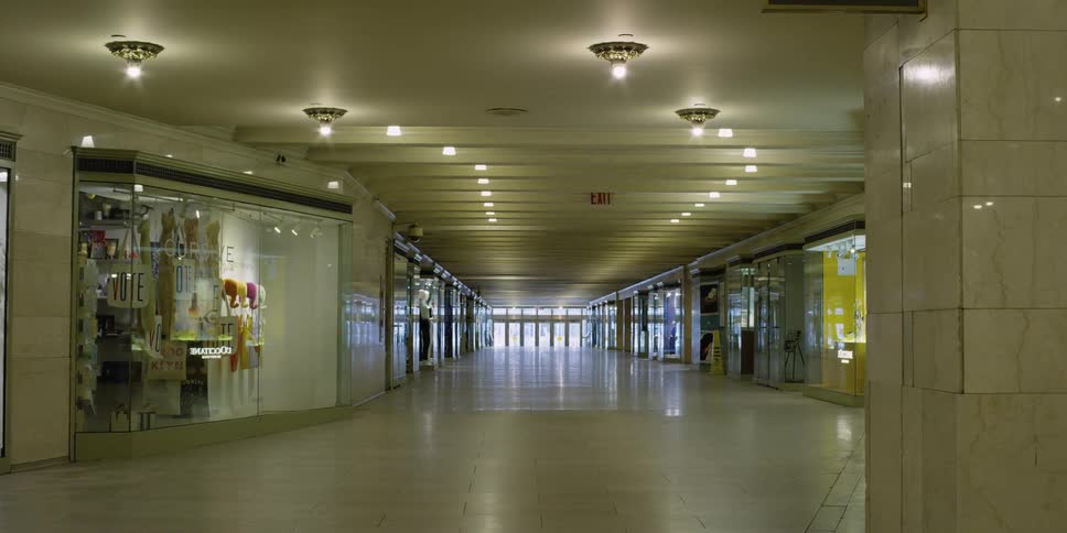 The mall hallway is completely empty