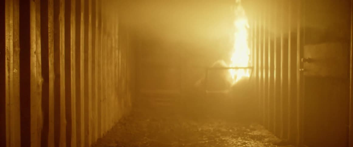 A fire is burning in a building