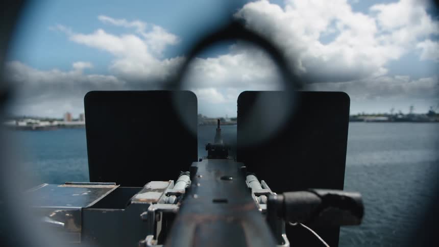 Anti Aircraft Gun looking through crosshairs