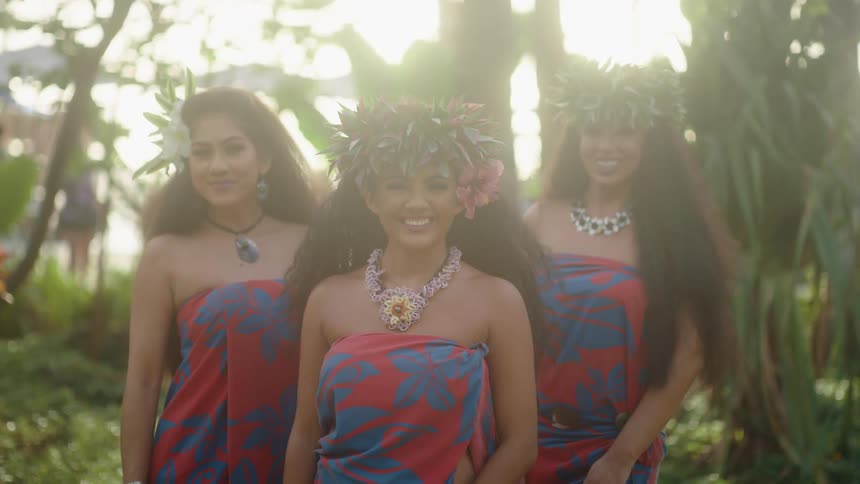 Hawaiian girls posing for the camera
