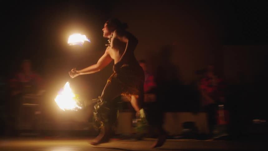 Flame thrower performing on stage during a luau