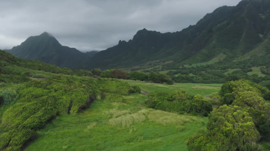 The hills and mountains are covered with green