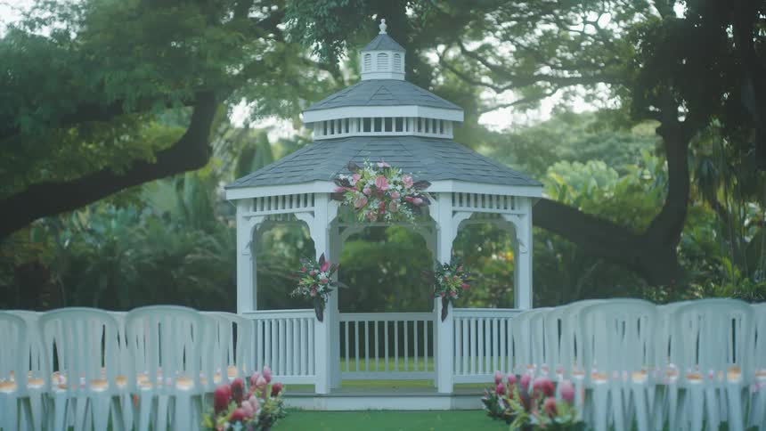 Wedding gazebo in patio at morning