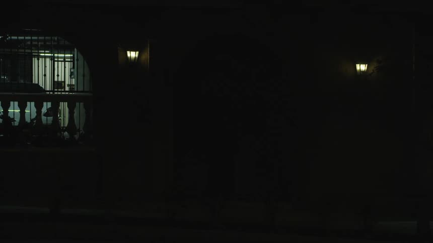 A person stand under a flashing light as a car drives by