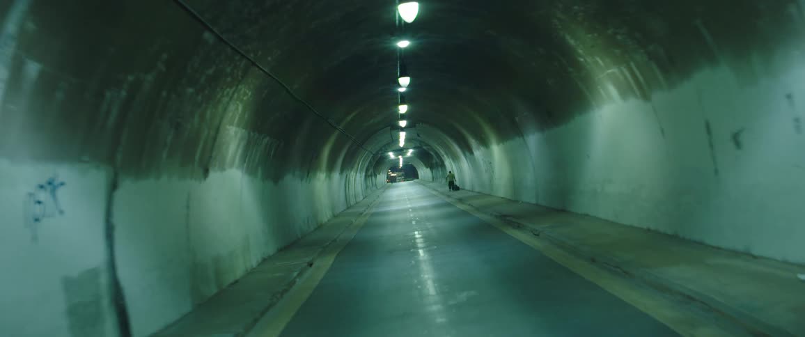 Twisting footage of underground tunnel in city