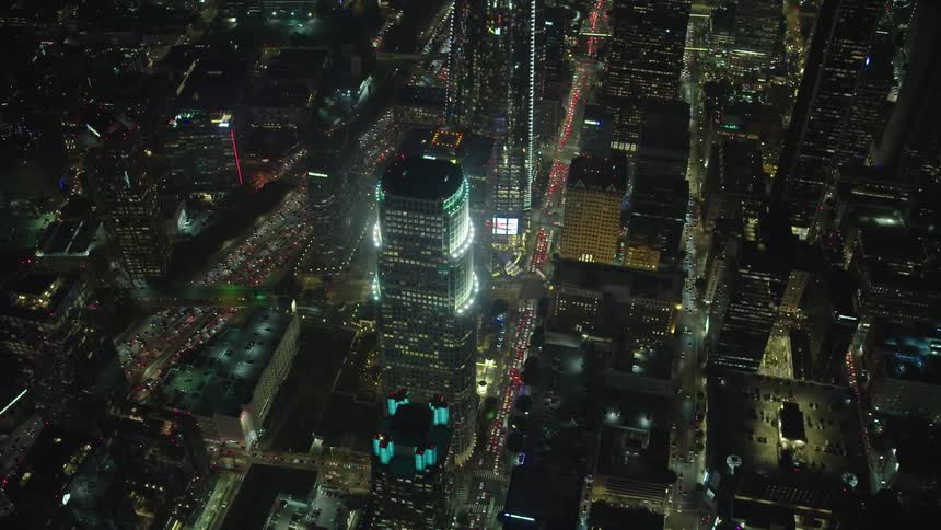 Aerial footage of large city at night