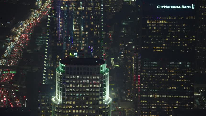 Skyscrapers in downtown los angeles at night