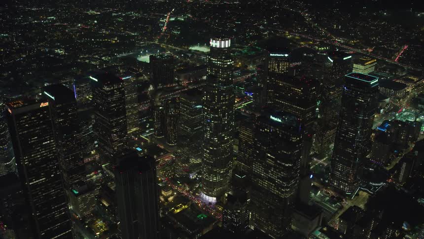 Aerial view of city downtown at night