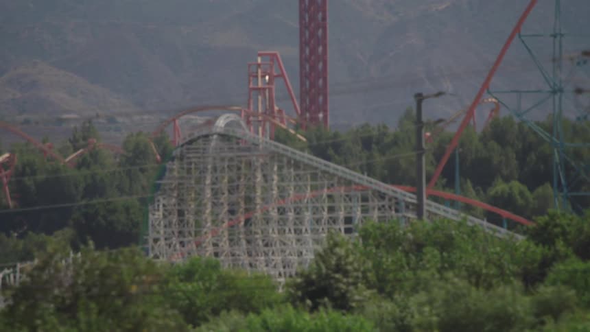Empty roller coasters in amusement park