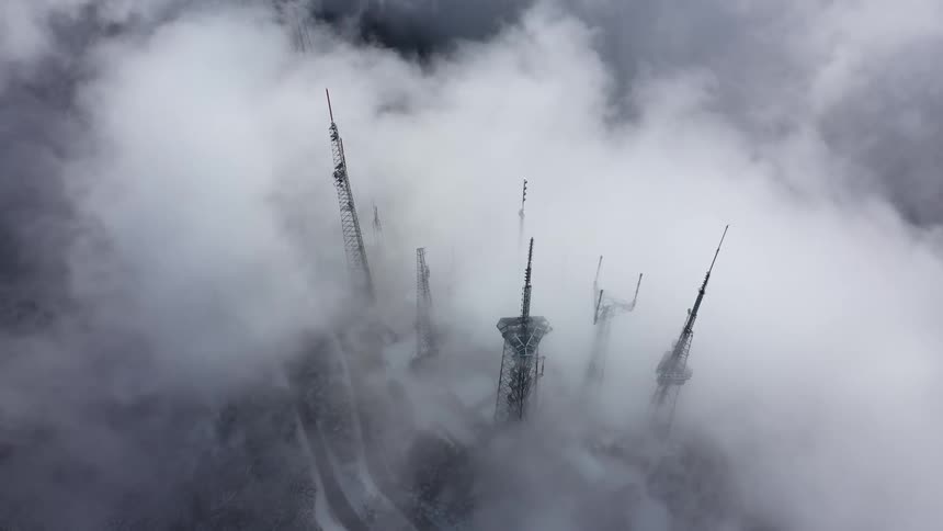 The antenna below are covered with fog