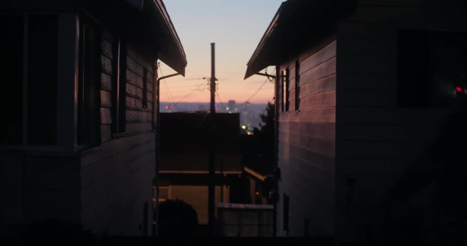 Alley on a city at sunset