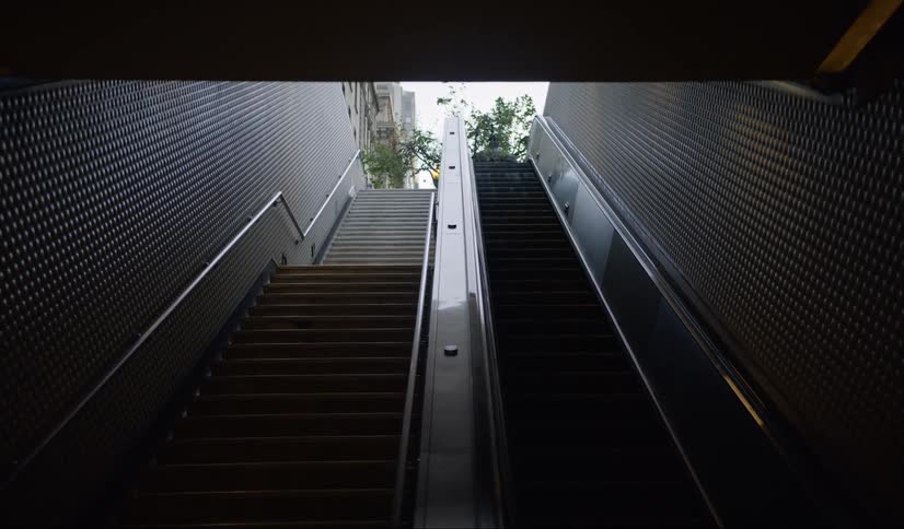 Stairs rise from underground to the surface