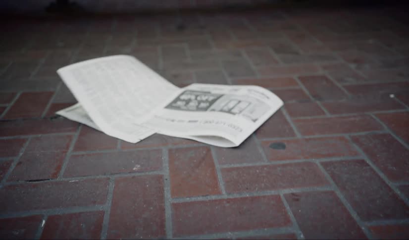 Newspaper pages blown by the wind on city streets at day