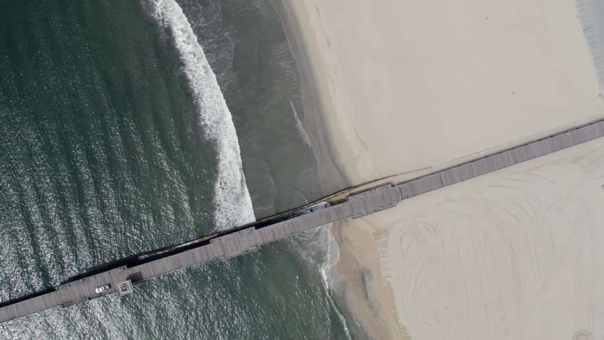 Birds eye view of a dock on the shore