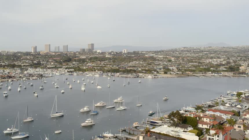 Aerial view of marina in lake at daylight
