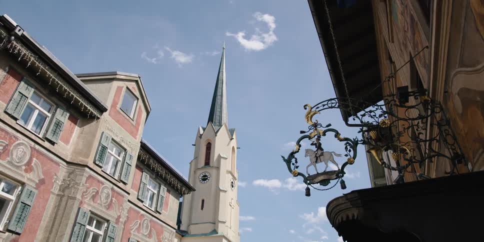 A church tower in a european city