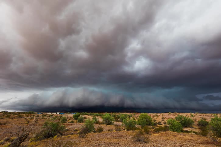 Time lapse of powerful storm sweeping across the desert