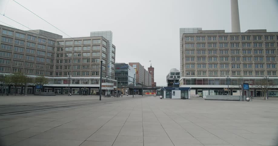 Empty city square as a precaution due to corona virus on a cloudy day