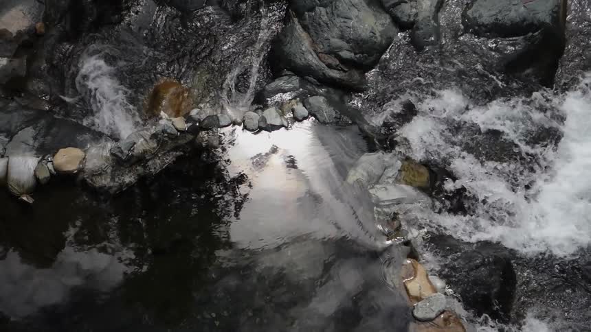 Close shot of water flowing over rocks