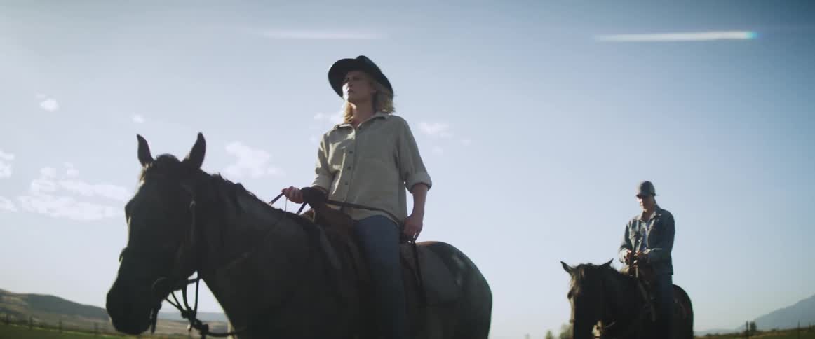 Two women ride horses