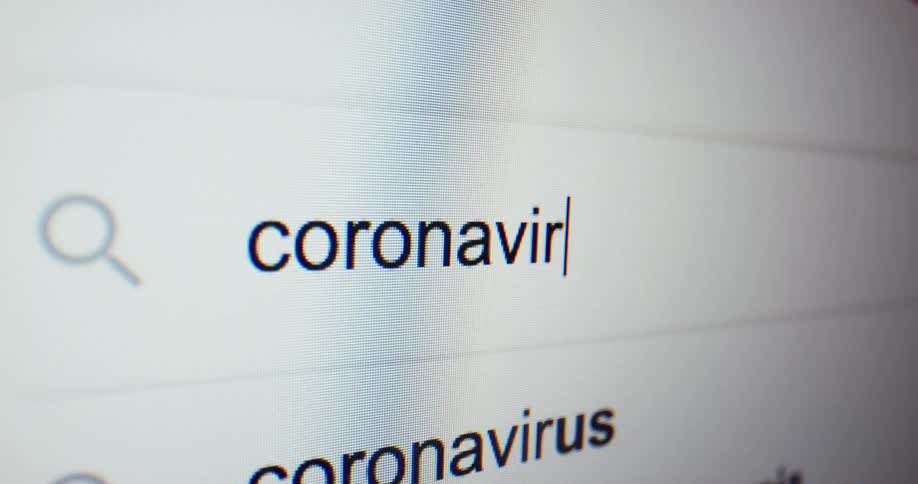 Search phrase coronavirus is displayed as it is entered