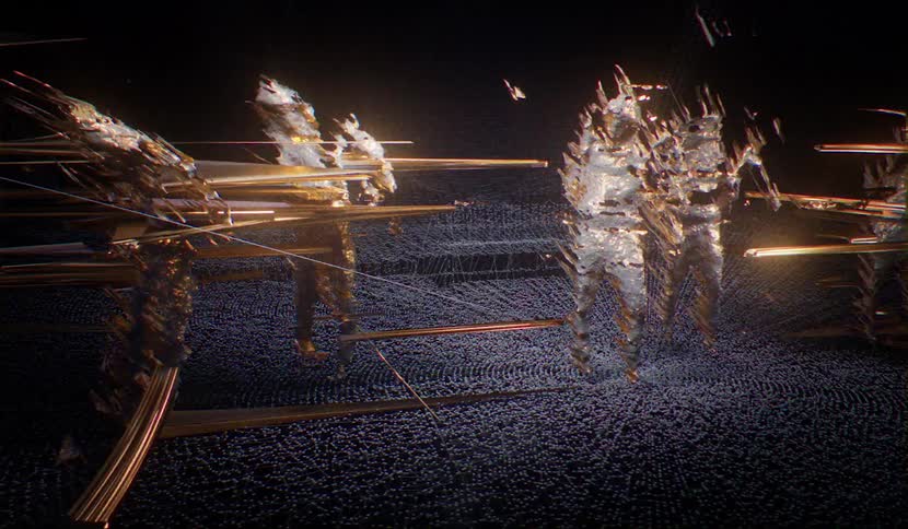 Abstract figures dance and spark